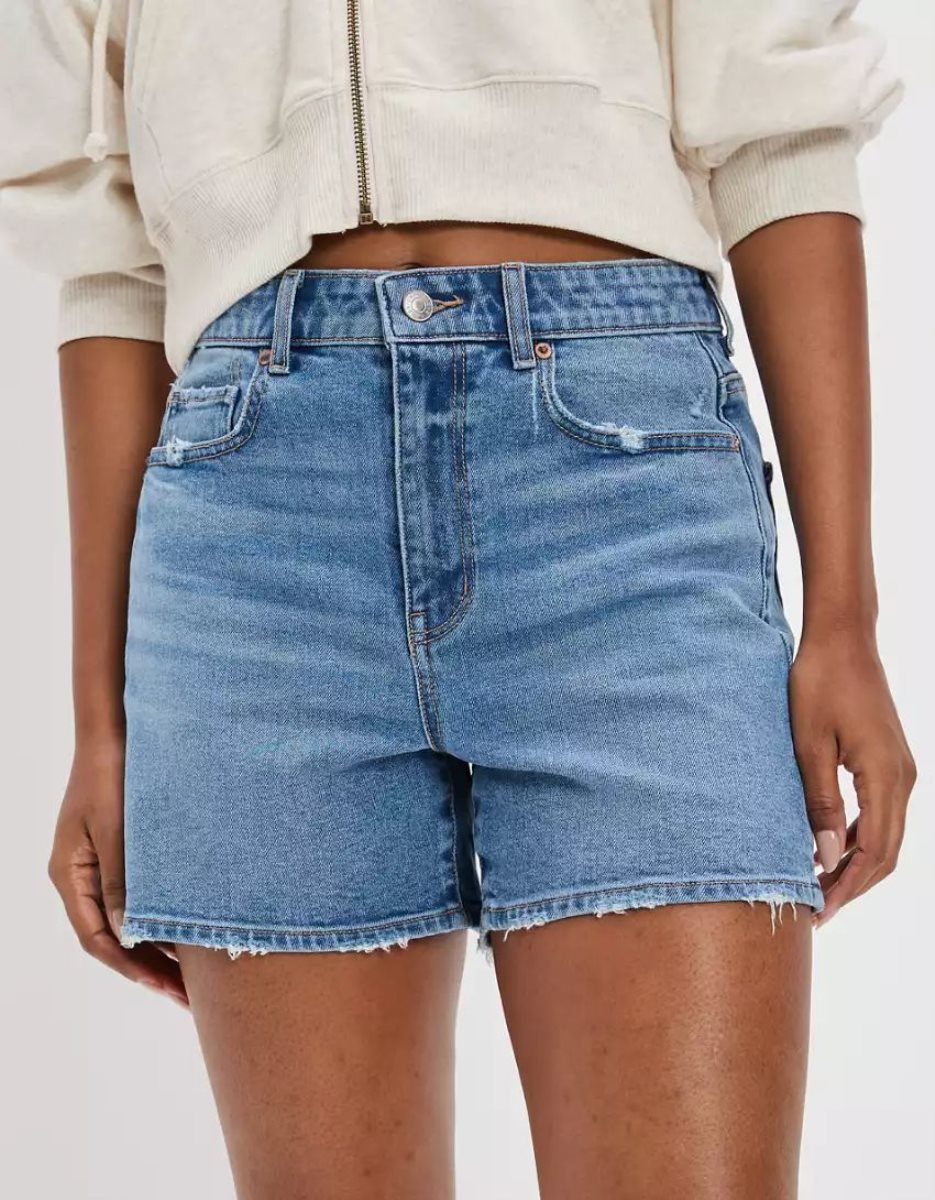 Shorts American Eagle AE Stretch Denim Highest Taille Baggy Indigo Lavage Femme | ANM-84116596